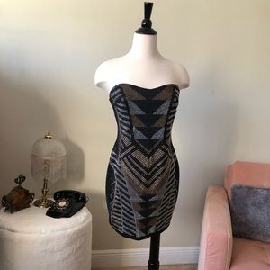 Beaded mini party strapless dress